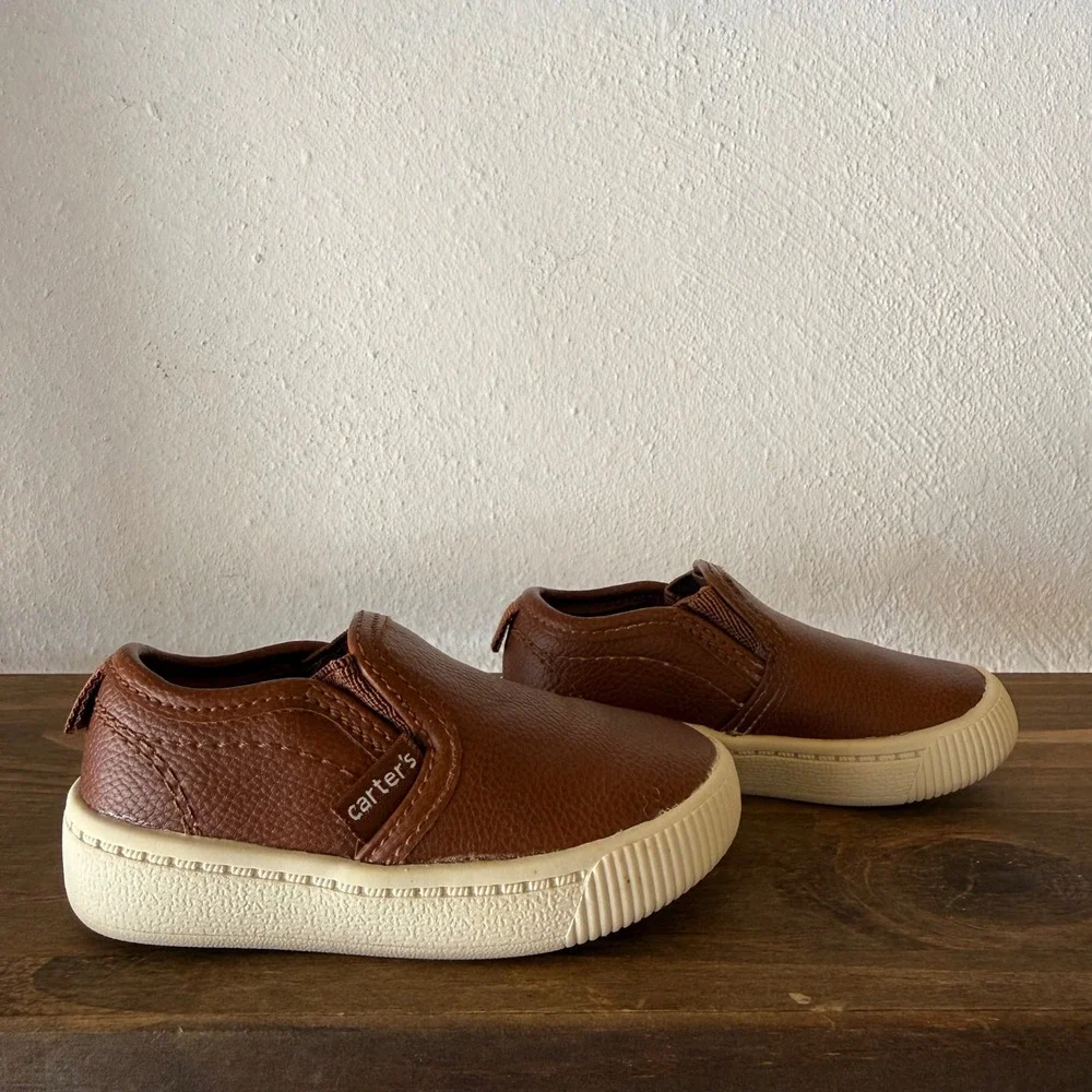 Carter's Ricky Toddler Slip On Sneakers Size 4 Brown Faux Leather Casual